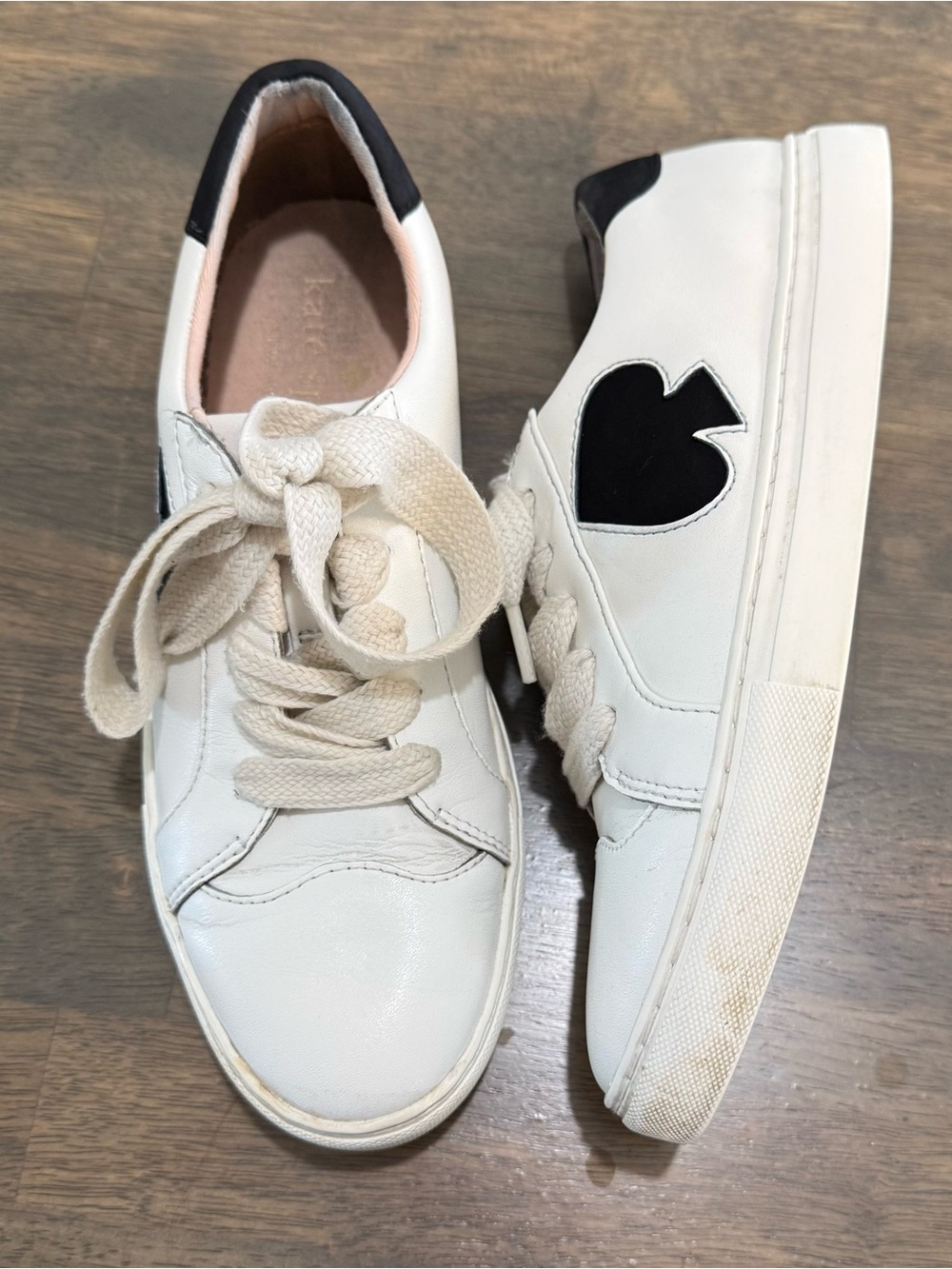6.5 Kate Spade New York Fez Logo White Black Lace Up Low Top Leather Women’s Sho